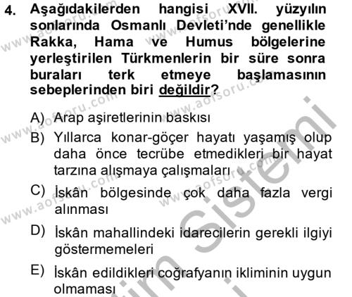 Osmanlı´da İskan ve Göç Dersi 2014 - 2015 Yılı (Vize) Ara Sınavı 4. Soru