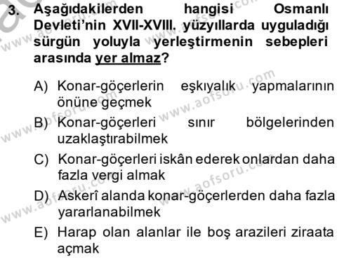 Osmanlı´da İskan ve Göç Dersi 2014 - 2015 Yılı (Final) Dönem Sonu Sınavı 3. Soru