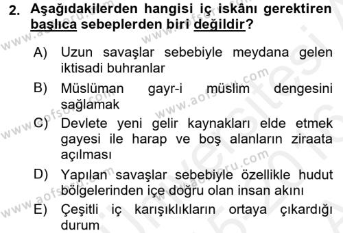Osmanlı´da İskan ve Göç Dersi 2015 - 2016 Yılı (Vize) Ara Sınavı 2. Soru