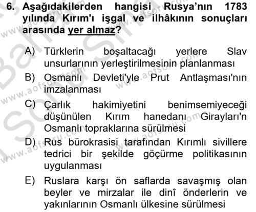 Osmanlı´da İskan ve Göç Dersi 2015 - 2016 Yılı (Final) Dönem Sonu Sınavı 6. Soru