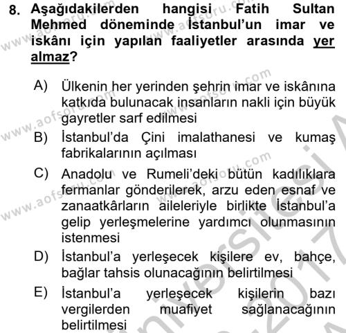 Osmanlı´da İskan ve Göç Dersi 2016 - 2017 Yılı (Vize) Ara Sınavı 8. Soru