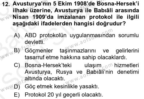 Osmanlı´da İskan ve Göç Dersi 2017 - 2018 Yılı (Final) Dönem Sonu Sınavı 12. Soru