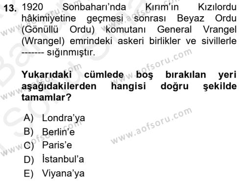 Osmanlı´da İskan ve Göç Dersi 2018 - 2019 Yılı (Final) Dönem Sonu Sınavı 13. Soru