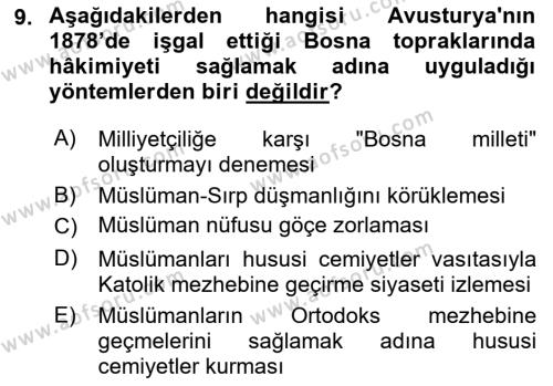 Osmanlı´da İskan ve Göç Dersi 2018 - 2019 Yılı (Final) Dönem Sonu Sınavı 9. Soru