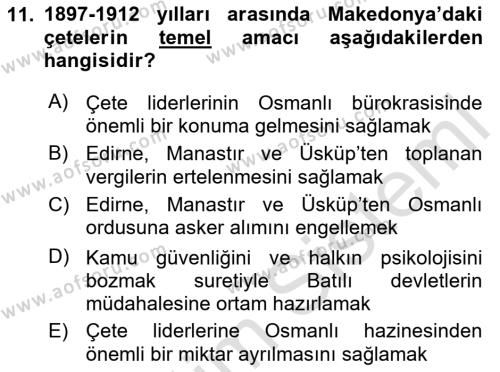 Osmanlı´da İskan ve Göç Dersi 2020 - 2021 Yılı Yaz Okulu Sınavı 11. Soru