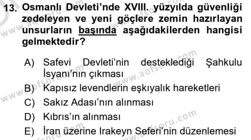 Osmanlı´da İskan ve Göç Dersi 2020 - 2021 Yılı Yaz Okulu Sınavı 13. Soru