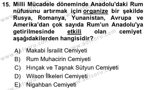 Osmanlı´da İskan ve Göç Dersi 2020 - 2021 Yılı Yaz Okulu Sınavı 15. Soru