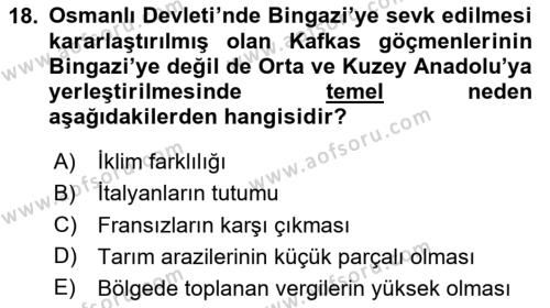 Osmanlı´da İskan ve Göç Dersi 2020 - 2021 Yılı Yaz Okulu Sınavı 18. Soru