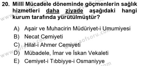 Osmanlı´da İskan ve Göç Dersi 2020 - 2021 Yılı Yaz Okulu Sınavı 20. Soru