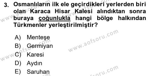 Osmanlı´da İskan ve Göç Dersi 2020 - 2021 Yılı Yaz Okulu Sınavı 3. Soru