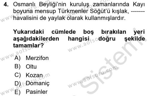 Osmanlı´da İskan ve Göç Dersi 2020 - 2021 Yılı Yaz Okulu Sınavı 4. Soru