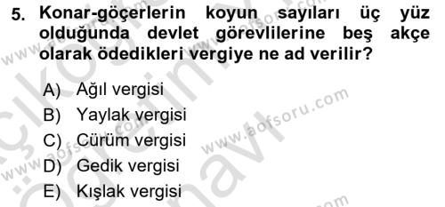 Osmanlı´da İskan ve Göç Dersi 2020 - 2021 Yılı Yaz Okulu Sınavı 5. Soru