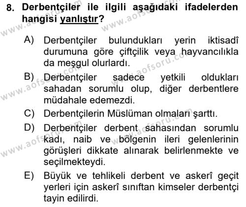 Osmanlı´da İskan ve Göç Dersi 2020 - 2021 Yılı Yaz Okulu Sınavı 8. Soru