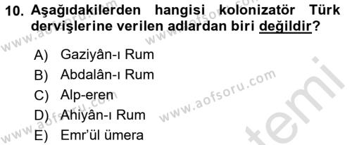 Osmanlı´da İskan ve Göç Dersi 2021 - 2022 Yılı (Vize) Ara Sınavı 10. Soru