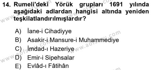 Osmanlı´da İskan ve Göç Dersi 2021 - 2022 Yılı (Vize) Ara Sınavı 14. Soru
