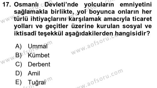 Osmanlı´da İskan ve Göç Dersi 2021 - 2022 Yılı (Vize) Ara Sınavı 17. Soru