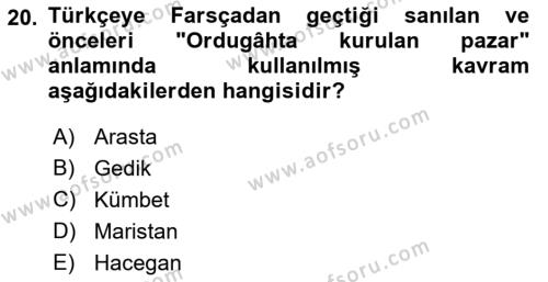 Osmanlı´da İskan ve Göç Dersi 2021 - 2022 Yılı (Vize) Ara Sınavı 20. Soru