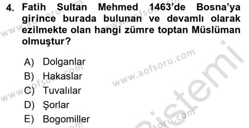 Osmanlı´da İskan ve Göç Dersi 2021 - 2022 Yılı (Vize) Ara Sınavı 4. Soru