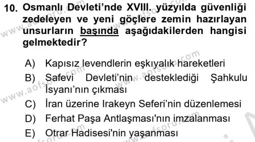 Osmanlı´da İskan ve Göç Dersi 2021 - 2022 Yılı (Final) Dönem Sonu Sınavı 10. Soru