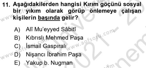 Osmanlı´da İskan ve Göç Dersi 2021 - 2022 Yılı (Final) Dönem Sonu Sınavı 11. Soru