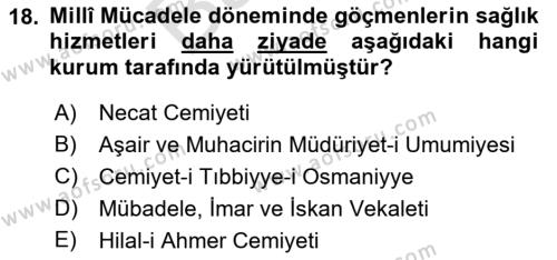 Osmanlı´da İskan ve Göç Dersi 2021 - 2022 Yılı (Final) Dönem Sonu Sınavı 18. Soru