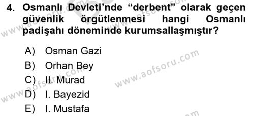 Osmanlı´da İskan ve Göç Dersi 2021 - 2022 Yılı (Final) Dönem Sonu Sınavı 4. Soru