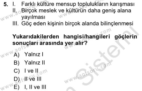 Osmanlı´da İskan ve Göç Dersi 2021 - 2022 Yılı (Final) Dönem Sonu Sınavı 5. Soru