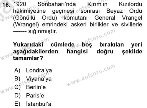 Osmanlı´da İskan ve Göç Dersi 2021 - 2022 Yılı Yaz Okulu Sınavı 16. Soru