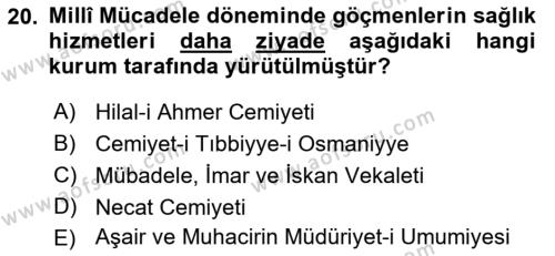 Osmanlı´da İskan ve Göç Dersi 2021 - 2022 Yılı Yaz Okulu Sınavı 20. Soru