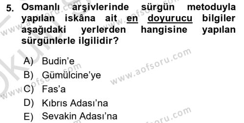 Osmanlı´da İskan ve Göç Dersi 2021 - 2022 Yılı Yaz Okulu Sınavı 5. Soru