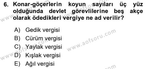 Osmanlı´da İskan ve Göç Dersi 2021 - 2022 Yılı Yaz Okulu Sınavı 6. Soru