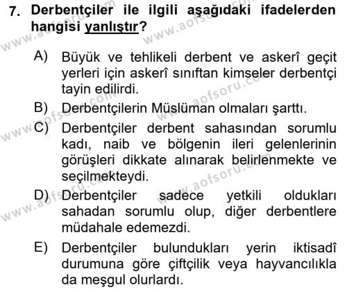 Osmanlı´da İskan ve Göç Dersi 2021 - 2022 Yılı Yaz Okulu Sınavı 7. Soru