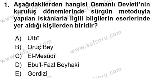 Osmanlı´da İskan ve Göç Dersi 2022 - 2023 Yılı Yaz Okulu Sınavı 1. Soru