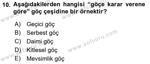 Osmanlı´da İskan ve Göç Dersi 2022 - 2023 Yılı Yaz Okulu Sınavı 10. Soru