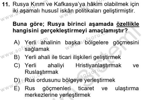 Osmanlı´da İskan ve Göç Dersi 2022 - 2023 Yılı Yaz Okulu Sınavı 11. Soru