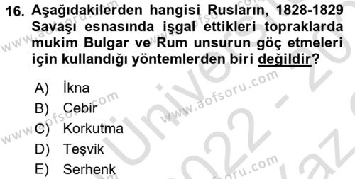 Osmanlı´da İskan ve Göç Dersi 2022 - 2023 Yılı Yaz Okulu Sınavı 16. Soru