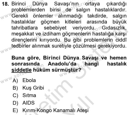 Osmanlı´da İskan ve Göç Dersi 2022 - 2023 Yılı Yaz Okulu Sınavı 18. Soru