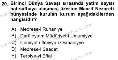 Osmanlı´da İskan ve Göç Dersi 2022 - 2023 Yılı Yaz Okulu Sınavı 20. Soru