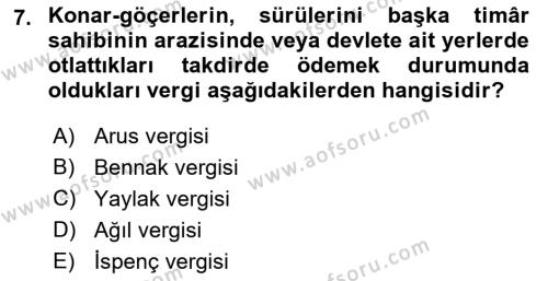 Osmanlı´da İskan ve Göç Dersi 2022 - 2023 Yılı Yaz Okulu Sınavı 7. Soru