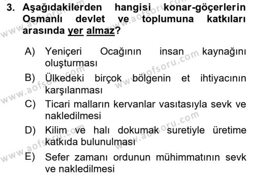 Osmanlı´da İskan ve Göç Dersi 2023 - 2024 Yılı (Vize) Ara Sınavı 3. Soru