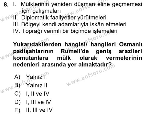 Osmanlı´da İskan ve Göç Dersi 2023 - 2024 Yılı (Vize) Ara Sınavı 8. Soru