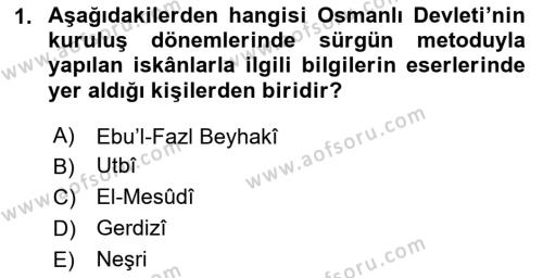 Osmanlı´da İskan ve Göç Dersi 2023 - 2024 Yılı (Final) Dönem Sonu Sınavı 1. Soru