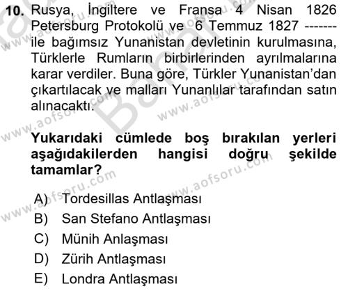 Osmanlı´da İskan ve Göç Dersi 2023 - 2024 Yılı (Final) Dönem Sonu Sınavı 10. Soru