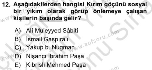 Osmanlı´da İskan ve Göç Dersi 2023 - 2024 Yılı (Final) Dönem Sonu Sınavı 12. Soru