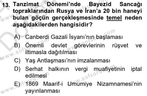 Osmanlı´da İskan ve Göç Dersi 2023 - 2024 Yılı (Final) Dönem Sonu Sınavı 13. Soru