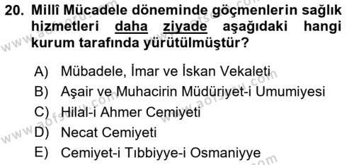 Osmanlı´da İskan ve Göç Dersi 2023 - 2024 Yılı (Final) Dönem Sonu Sınavı 20. Soru