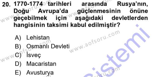 Ortaçağ-Yeniçağ Avrupa Tarihi Dersi 2015 - 2016 Yılı (Final) Dönem Sonu Sınavı 20. Soru