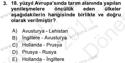 Ortaçağ-Yeniçağ Avrupa Tarihi Dersi 2017 - 2018 Yılı (Final) Dönem Sonu Sınavı 3. Soru