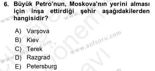 Ortaçağ-Yeniçağ Avrupa Tarihi Dersi 2017 - 2018 Yılı (Final) Dönem Sonu Sınavı 6. Soru