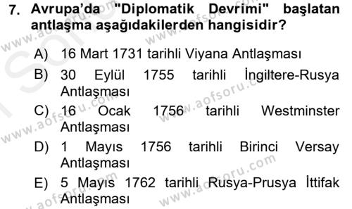 Ortaçağ-Yeniçağ Avrupa Tarihi Dersi 2017 - 2018 Yılı (Final) Dönem Sonu Sınavı 7. Soru